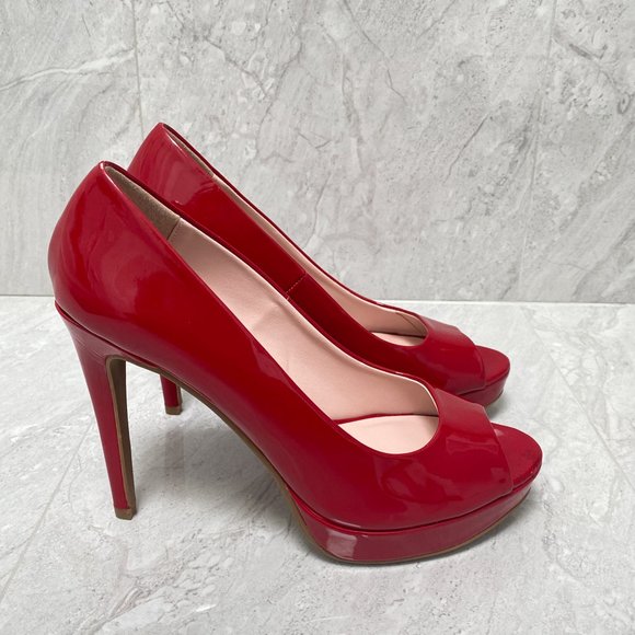 Chinese Laundry Red Patent Holliston Peep Toe Pumps Size 8 - Picture 2 of 15